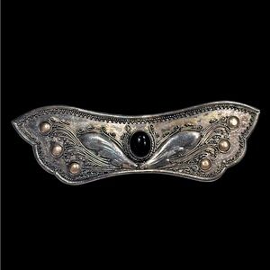 VTG Sterling and Onyx Barrette Made in France